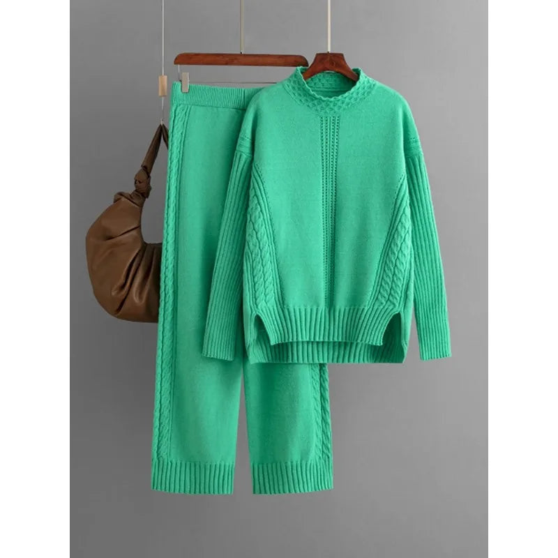 Chic Cozy Set: Cable Knit Sweater and Jogger Duo