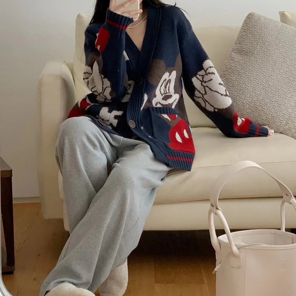 Cartoon Craze: Whimsical Oversized Knit Cardigan