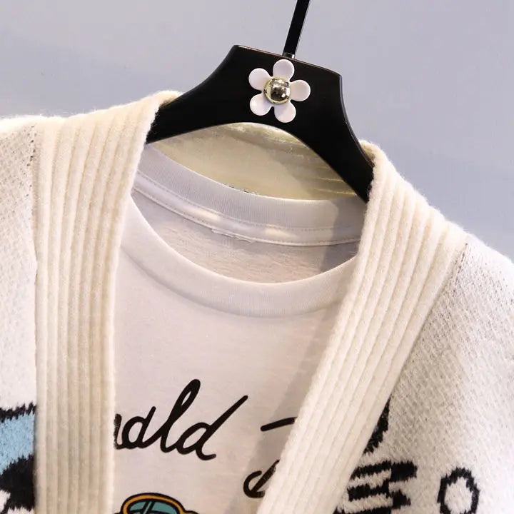 Cartoon Craze: Whimsical Oversized Knit Cardigan
