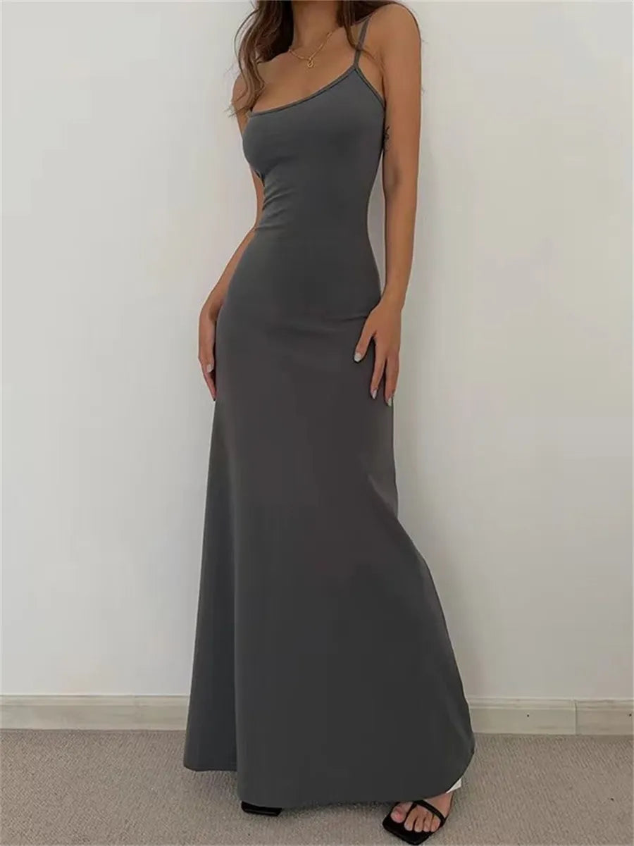 Urban Chic: Sleek Maxi Dress with a Hint of Sporty Elegance