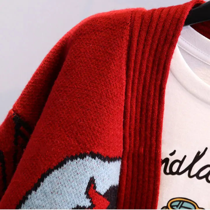 Cartoon Craze: Whimsical Oversized Knit Cardigan