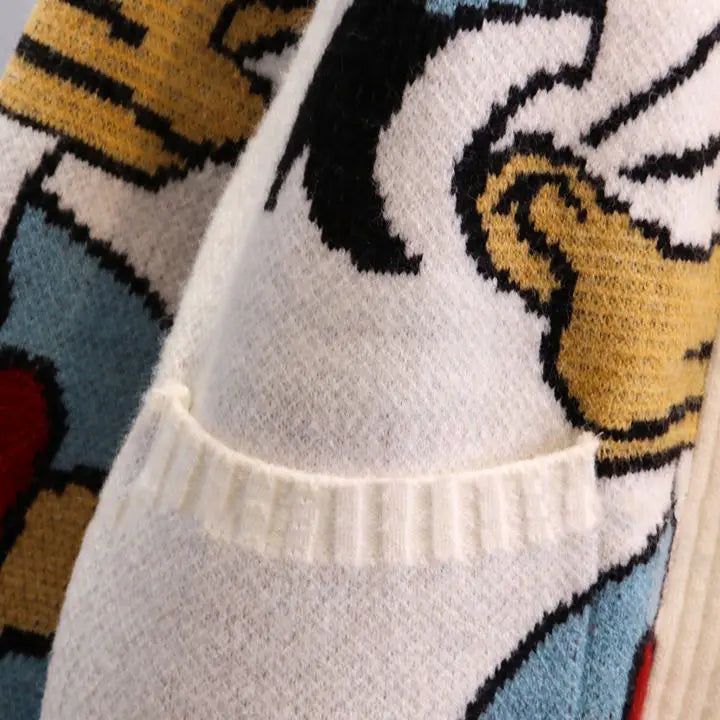 Cartoon Craze: Whimsical Oversized Knit Cardigan