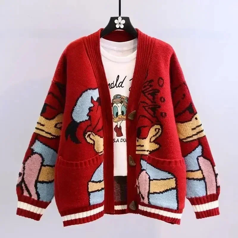Cartoon Craze: Whimsical Oversized Knit Cardigan