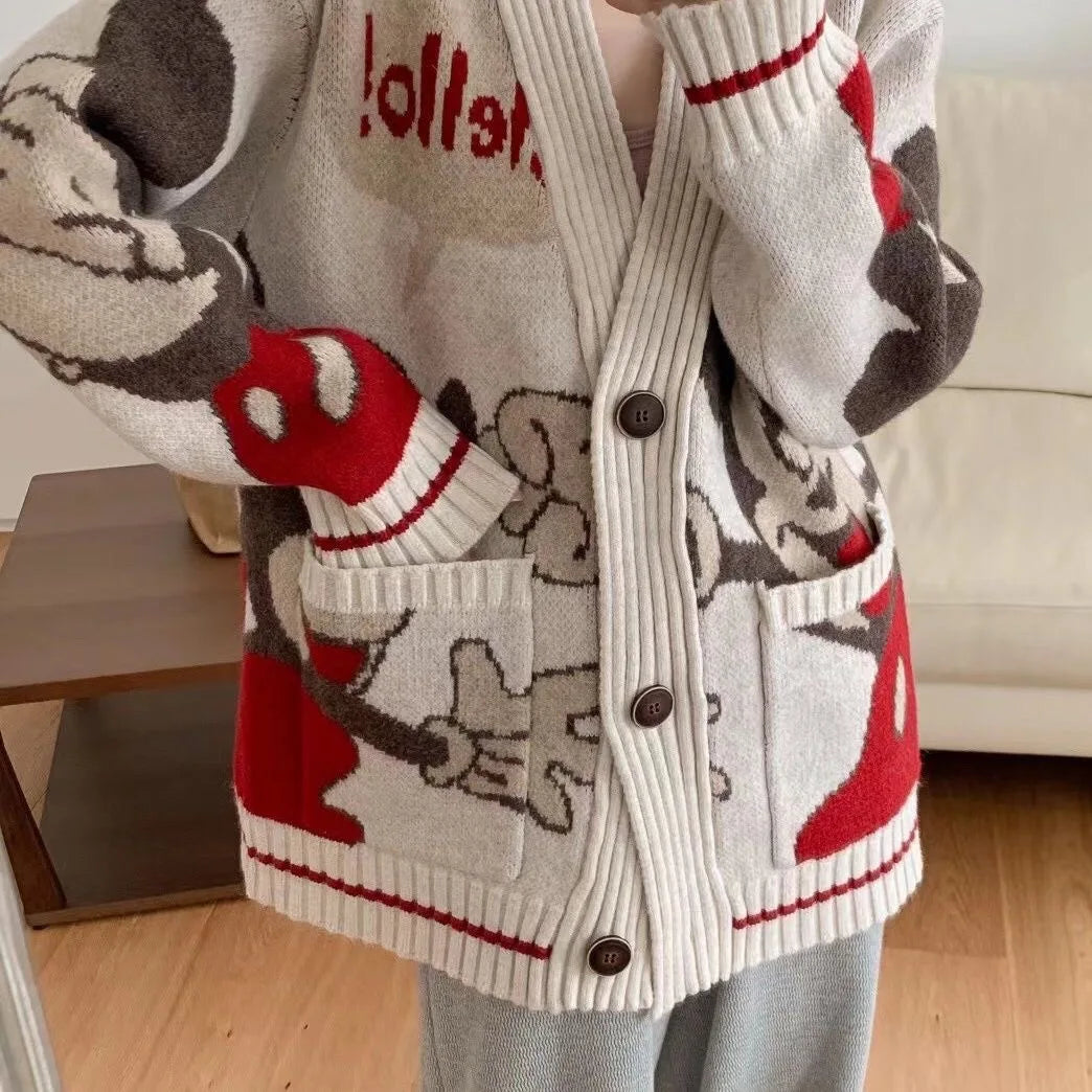 Cartoon Craze: Whimsical Oversized Knit Cardigan