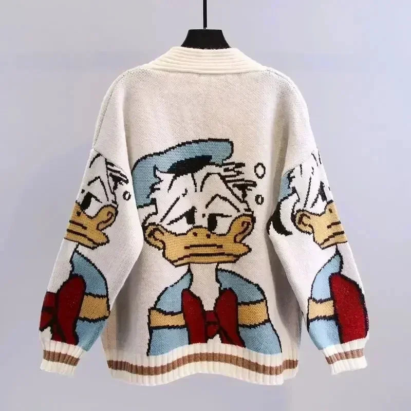 Cartoon Craze: Whimsical Oversized Knit Cardigan