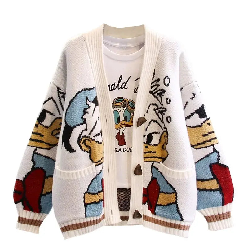 Cartoon Craze: Whimsical Oversized Knit Cardigan