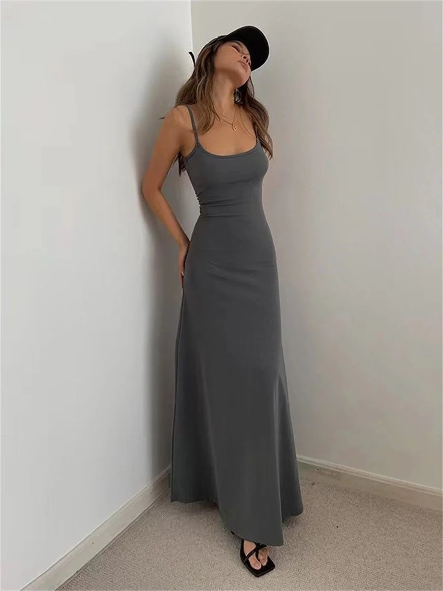 Urban Chic: Sleek Maxi Dress with a Hint of Sporty Elegance