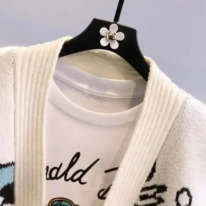 Cartoon Craze: Whimsical Oversized Knit Cardigan