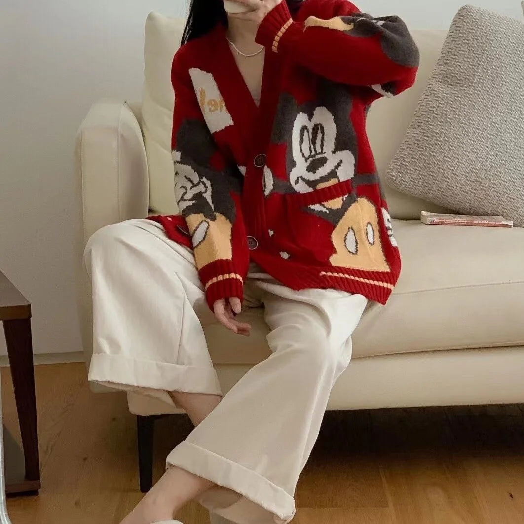 Cartoon Craze: Whimsical Oversized Knit Cardigan