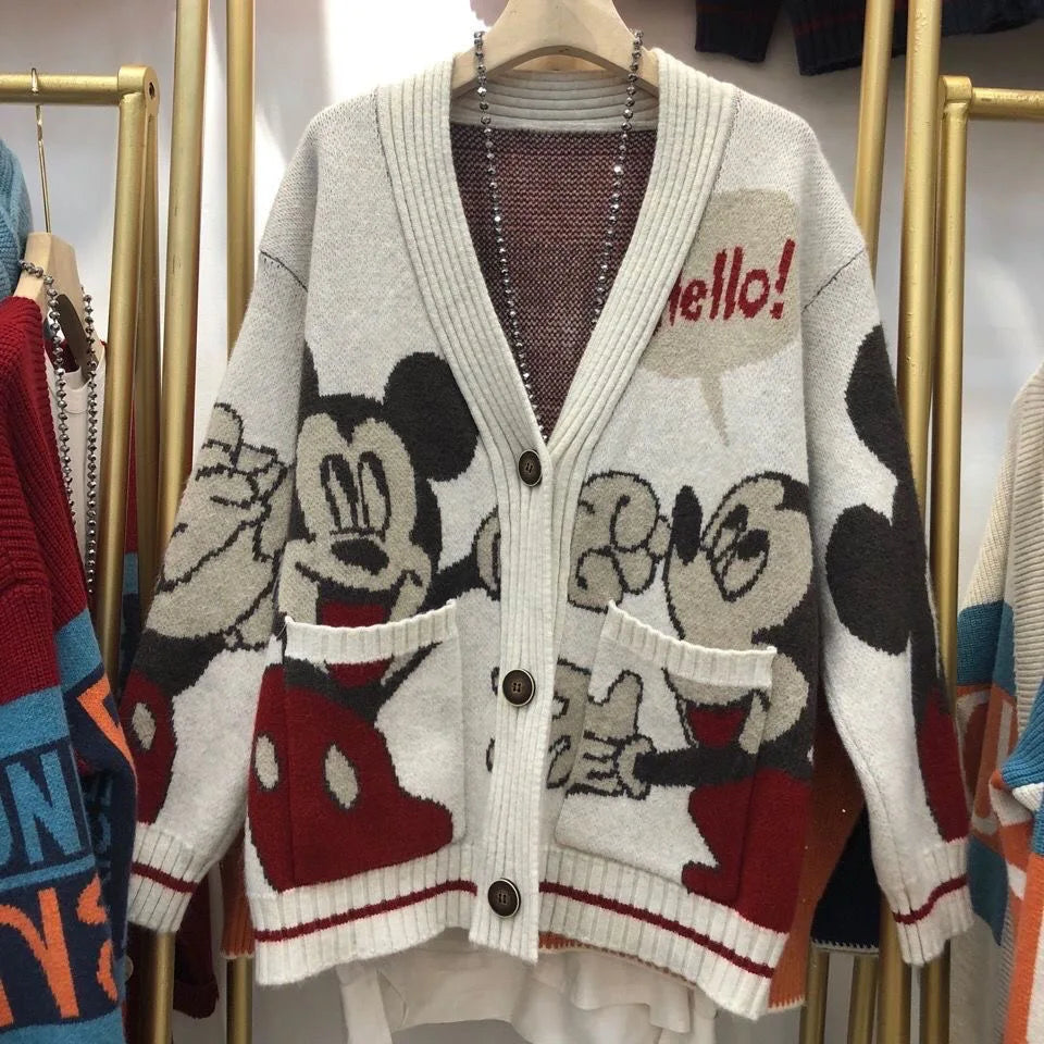 Cartoon Craze: Whimsical Oversized Knit Cardigan
