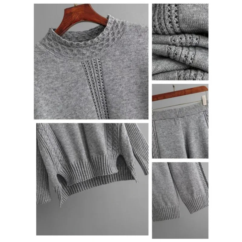 Chic Cozy Set: Cable Knit Sweater and Jogger Duo