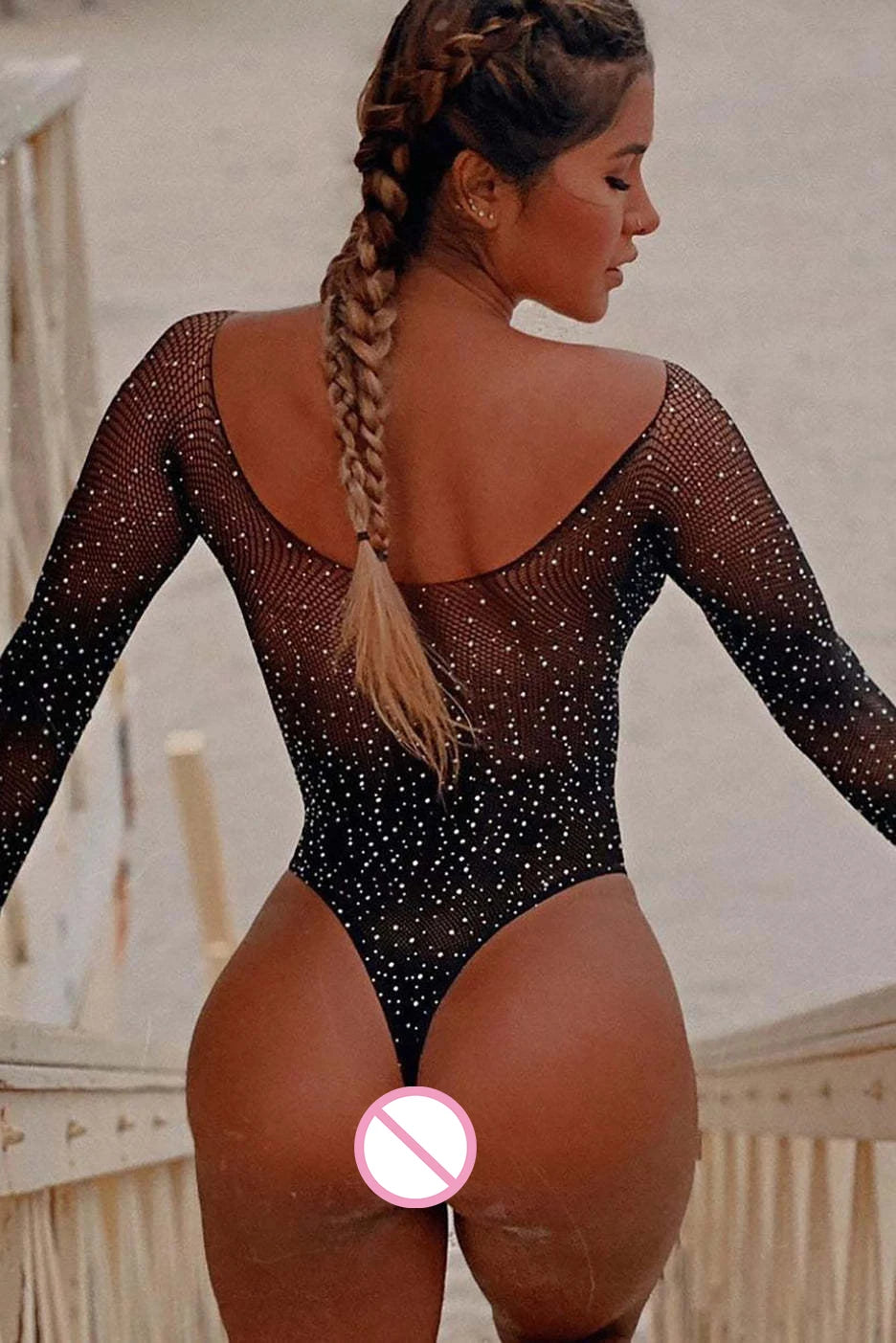 off Shoulder Fishnet Bodystocking Sexy Transparent Glitter Long Sleeve Bodysuit See through Exotic Costumes Porn Tights