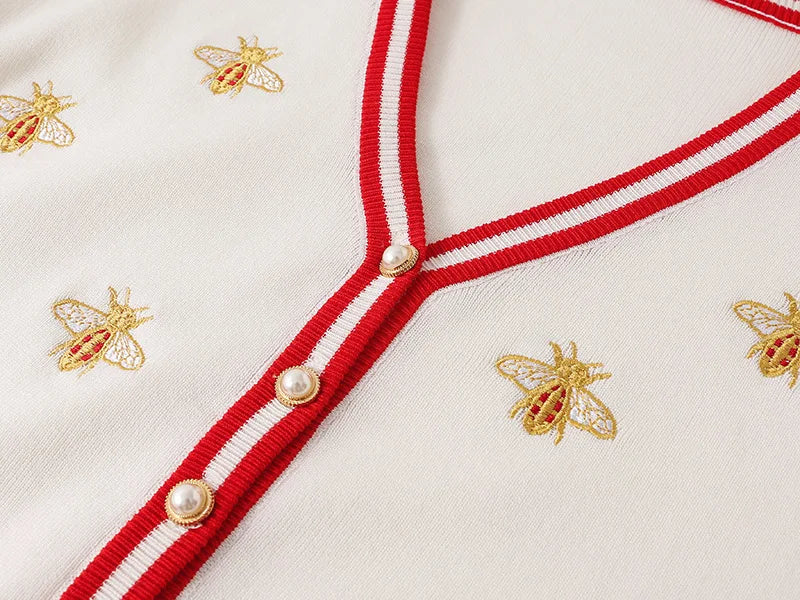 Bee Charmed: Embellished Button-Up Cardigan