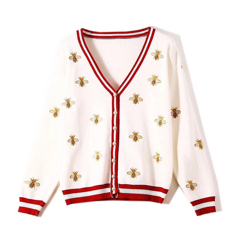 Bee Charmed: Embellished Button-Up Cardigan