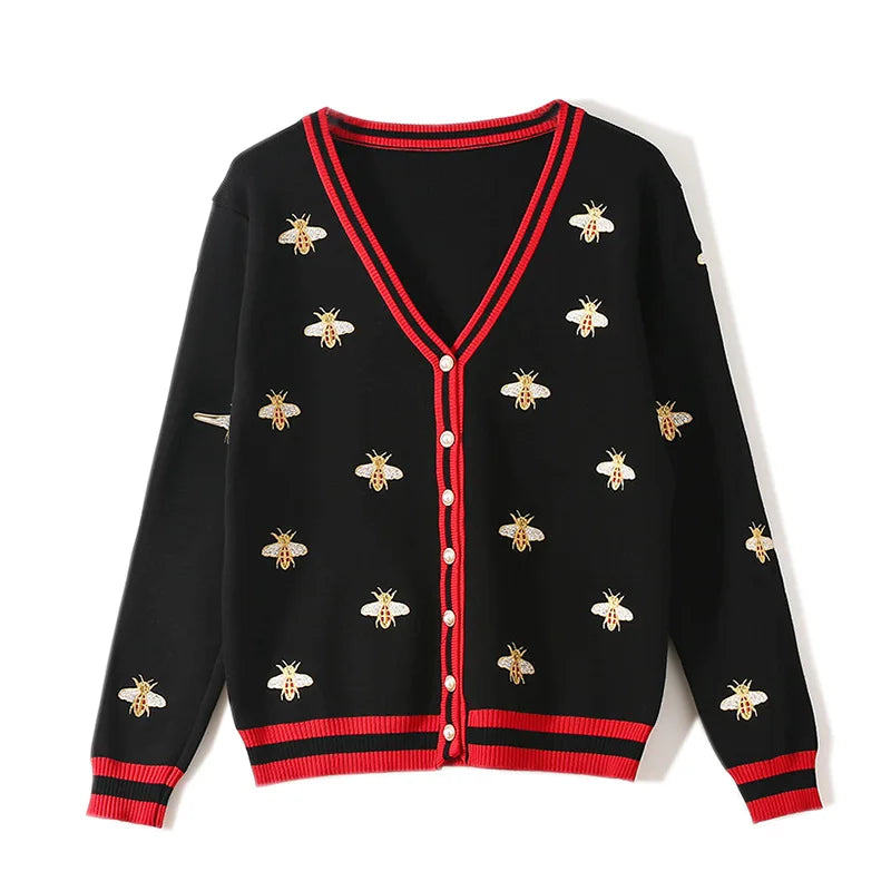 Bee Charmed: Embellished Button-Up Cardigan