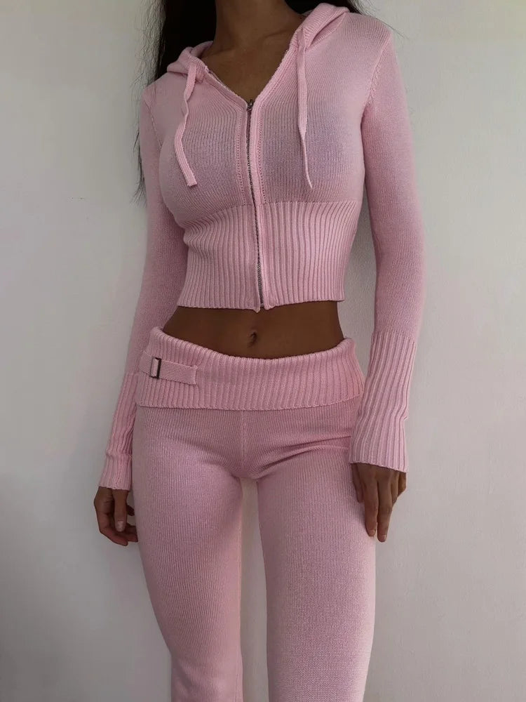 Lounge in Luxe: Ribbed Knit Hoodie and Pants Set