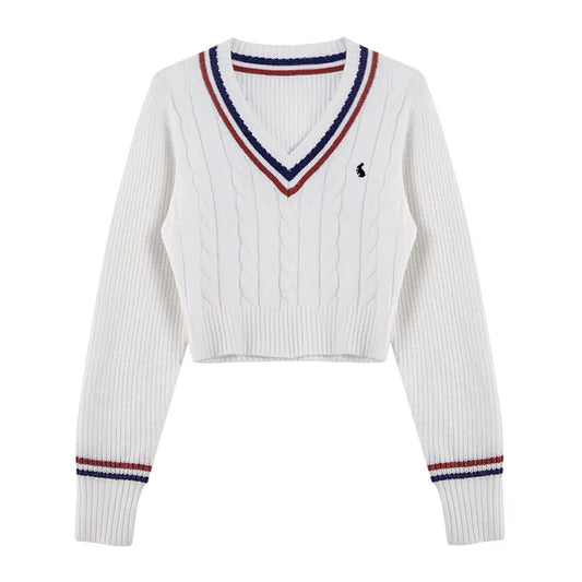 Preppy Perfection: Varsity-Inspired Cropped Knit Sweater