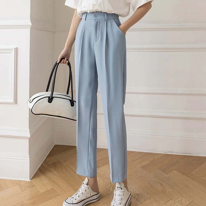 Fall Spring Black Suit Haren Pants Women Fashion Elastic High Waist Casual Trousers Woman Korean Style Solid Office Pant 2023