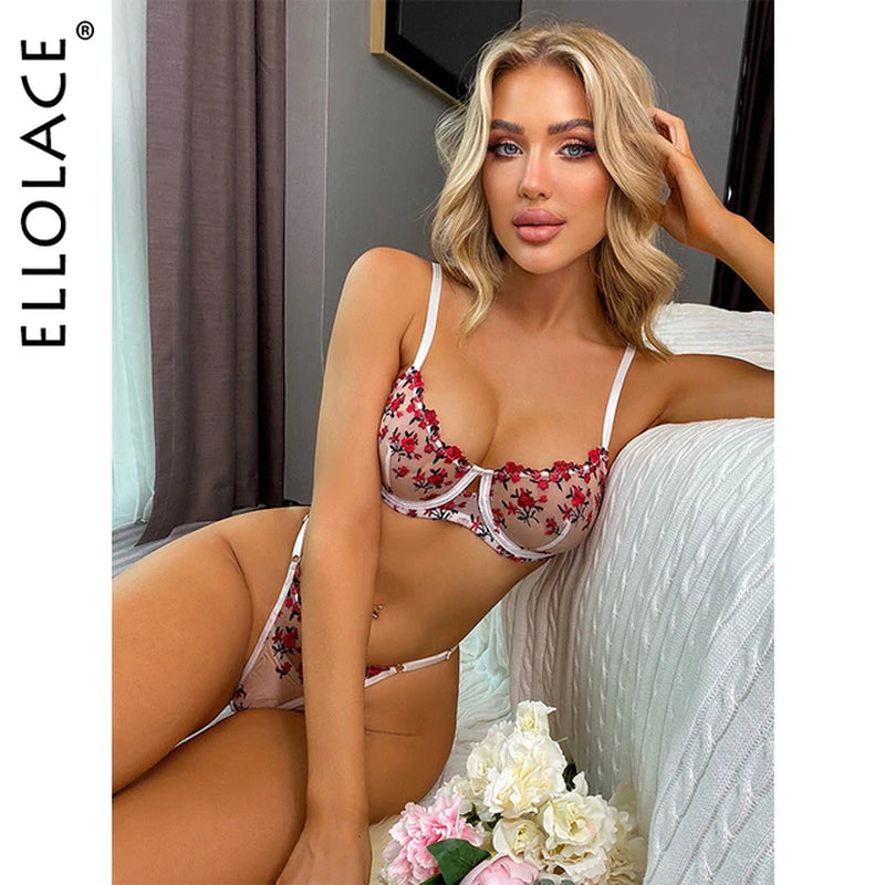 Fairy Sexy Lingerie Floral Fancy Underwear Transparent Bra Set Women 2 Piece Sensual Underwire Exotic Lace Brief Sets